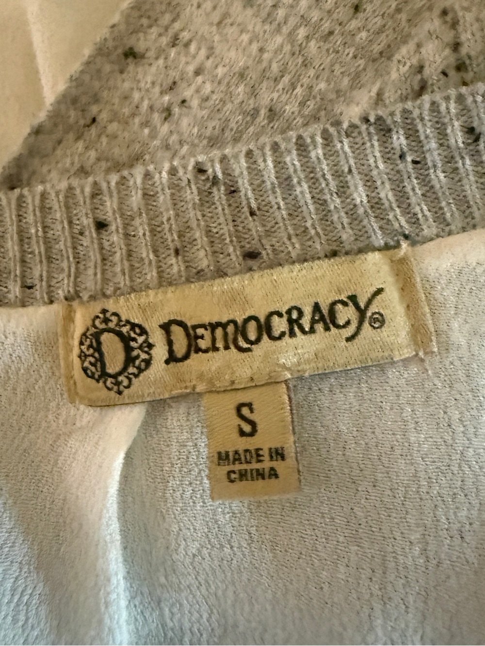Democracy Light Gray Crewneck Sweater